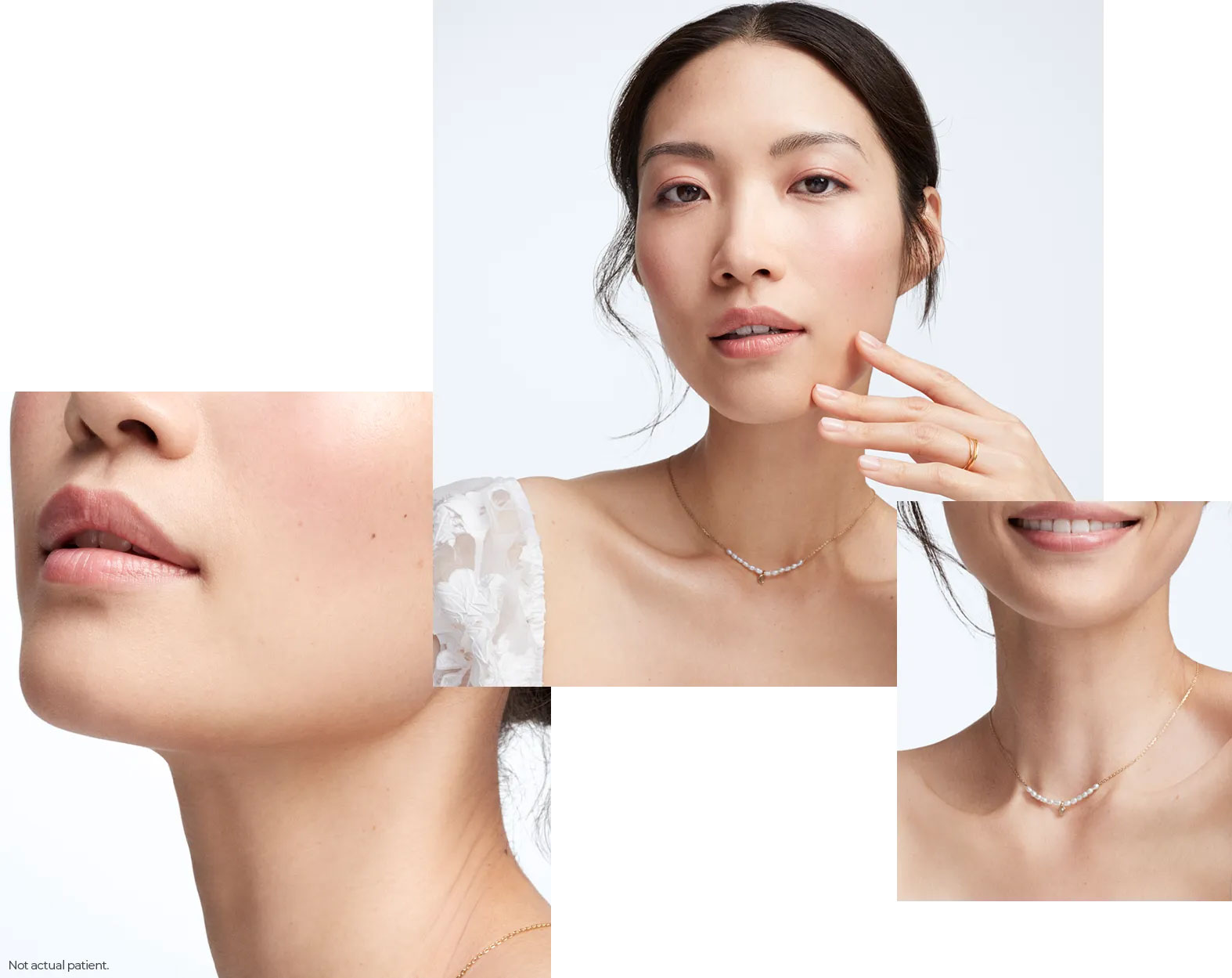 Close-ups of a woman’s chin and neck, showing a visible lift.